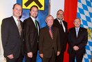 (v.r.) Dr. Ludwig Scharinger, Vorstandsvorsitzender der Raiffeisenlandesbank Oberösterreich, OB Jürgen Dupper, die Staatssekretäre Dr. Max Stadler und Dr. Andreas Scheuer sowie Dr. Andreas Eichler